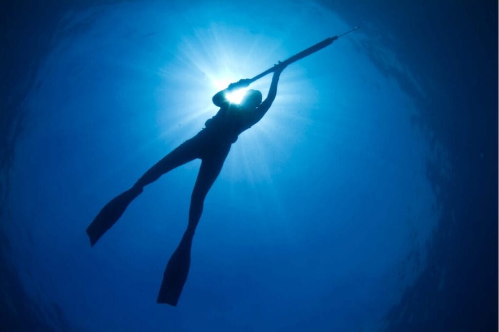 spearfishing in Montenegro with buoy and speargun