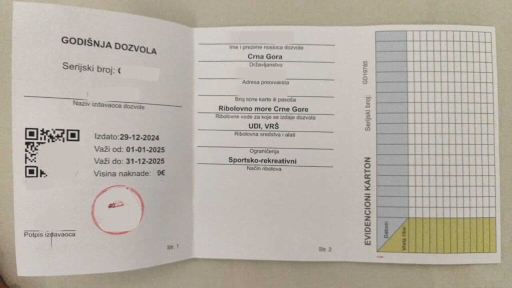 Montenegro online fishing licence